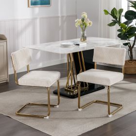 A&A Furniture,Modern Dining Chairs with Corduroy Fabric,Gold Metal Base, Accent Armless Kitchen Chairs with Channel Tufting, Side Chairs, Set of