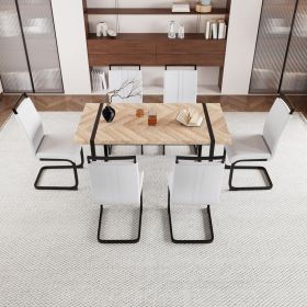 59 "Rural Industrial Rectangular MDF Light Wood Dining Table Set and PU Armless Dining Chair Set