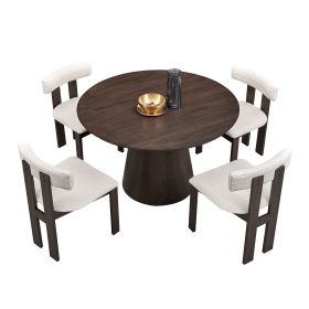 (1 Table with 4 Chairs)Wooden Dining Table Set, Modern Round MDF Kitchen Table and Boucle Upholstered Dining Chairs for Dining Room, Kitchen