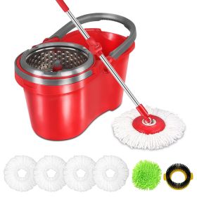 Spin Mop and Bucket with Wringer Set - for Home Kitchen Floor Cleaning - Wet/Dry Usage on Hardwood & Tile - Upgraded Self-Balanced Easy Press Sys