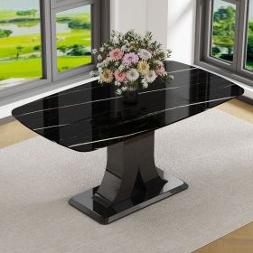 Rectangular 63" Marble Dining Table, Luxurious Dining Room Table with Faux Marble Top and X-Shape MDF Base