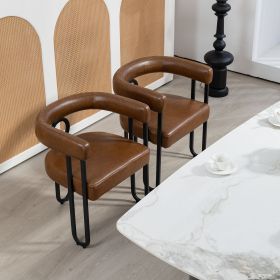 COOLMORE Contemporary Designed PU Fabric Upholstered Accent/Dining Chair/Barrel Side Chairs Kitchen Armchair for Living Room set of 2 (Light Brow