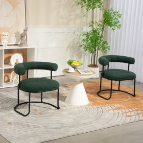 COOLMORE Boucle Dining Chairs Set of 2, Mid-Century Modern Curved Backrest Chair, Round Upholstered Kitchen Chairs (Emerald Boucle)