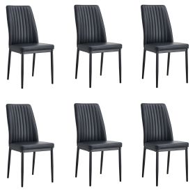 Modern Dining Chairs Set of 6, Side Dining Room/Kitchen Chairs, Faux Leather Upholstered Seat and Metal Legs Side Chairs, Black