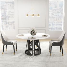 53" Round Marble Dining Table with Black Iron Metal Base, Artificial Marble for 6 People, Dining Room/Living Room Kitchen Dining Table