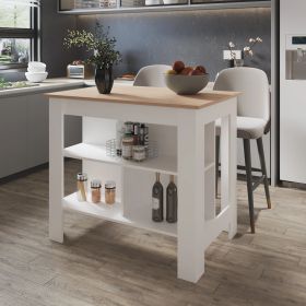 Light Pine and White Kitchen Island with Open Storage
