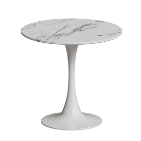 31.4 "round dining table, medieval white marble patterned tulip dining table, 2-3 person metal base dining table, easy to assemble casual coffee